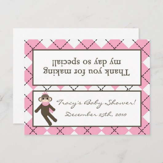 グディーバッグトッパーアーガイルピンクソックサル インビテーションポストカード (正面/裏面)