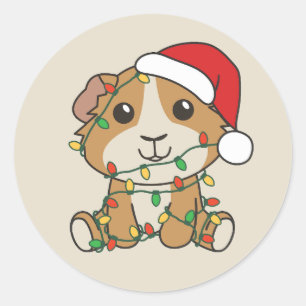 グニアピグクリスマスウィンターアニマルズホリデー ラウンドシール
