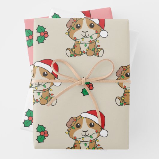 グニアピグクリスマスウィンターアニマルズホリデー ラッピングペーパーシート (インサイチュ)