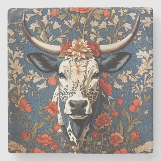 グニエレガントカウウィリアム・モリスインスパイア ストーンコースター (正面)