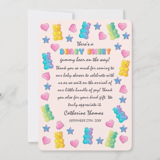 グミベアカラフルジェリーキャンディベビーシャワー サンキューカード (正面)
