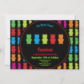 グミベアパターンキッドズ誕生日ブラック 招待状 (正面)