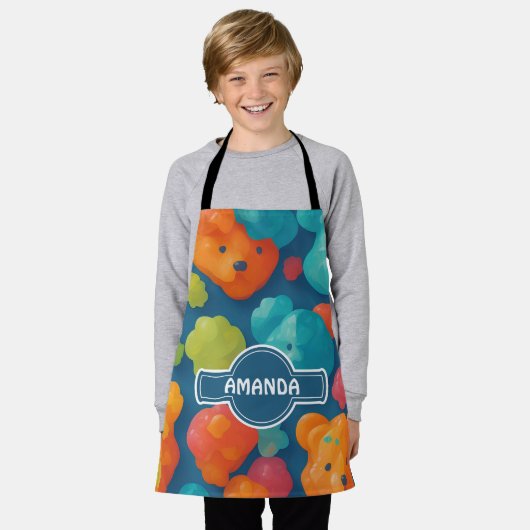 グミベアフローラカラフルパタパーソナライズされたーン エプロン (着用した状態)