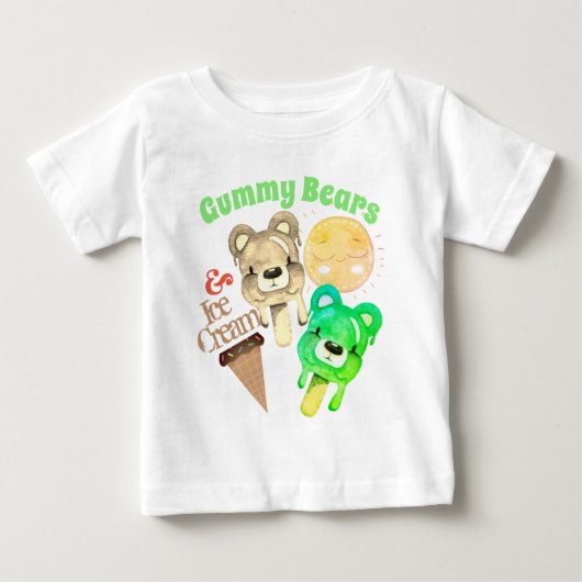 グミベア 日差しとアイスクリーム ハッピーサマー ベビーTシャツ (正面)