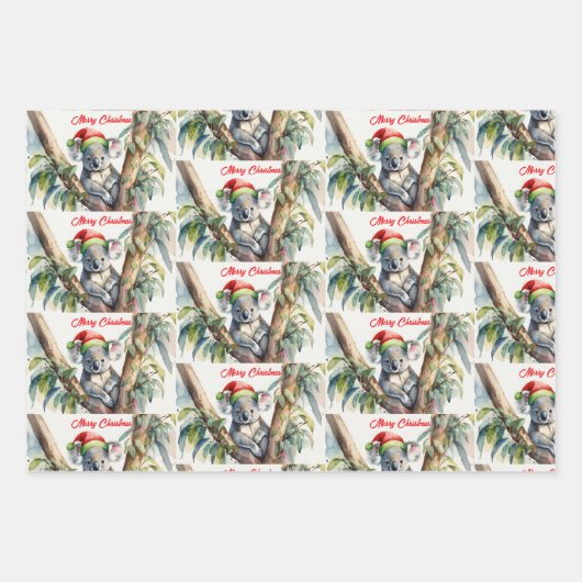 グムツリーに座るメリークリスマスコアラ ラッピングペーパーシート (正面2)