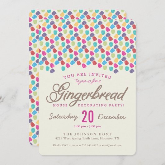 グムドロップ&ジンジャーブレッド飾ハウスのパーティー 招待状 (正面/裏面)