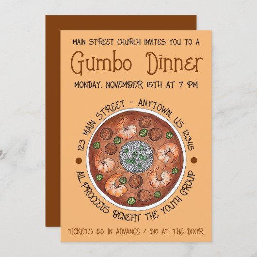 グムボディナールイジアナLAニューオーリンズNOLAフード 招待状 (正面/裏面)