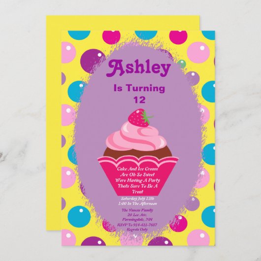 グムボールカップケーキ招待状 招待状 (正面/裏面)