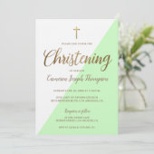 グモダンリーンホワイト金ゴールド《キリスト教》洗礼式や命名式男の赤ちゃん 招待状 (スタンド正面)