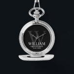 グモダンロパーソナライズされたームスマンの名前とモノグラム 腕時計<br><div class="desc">モダンGroomsman Giftパーソナライズされたこのデザインはgroomsmanの名前とタイトルと日付が白結婚とモノグラムで背景が明るい灰色の背景、クラシックセリフフォントスタイル、黒い背景を特徴とする。また、花婿介添人、花嫁の父のためにも最適。</div>