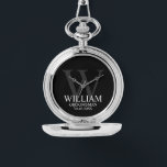 グモダンロパーソナライズされたームスマンの名前とモノグラム 腕時計<br><div class="desc">モダンGroomsman Giftパーソナライズされたこのデザインはgroomsmanの名前とタイトルと日付が白結婚とモノグラムで背景が明るい灰色の背景、クラシックセリフフォントスタイル、黒い背景を特徴とする。また、花婿介添人、花嫁の父のためにも最適。</div>