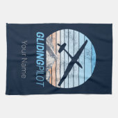 グライダーパイロットヴィンテージ飛行機日没飛行機 キッチンタオル (横)