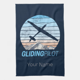 グライダーパイロットヴィンテージ飛行機日没飛行機 キッチンタオル