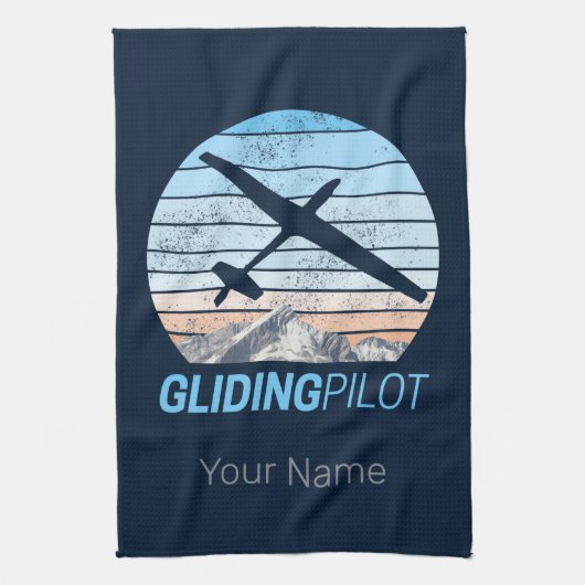 グライダーパイロットヴィンテージ飛行機日没飛行機 キッチンタオル (縦)