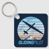 グライダーパイロットヴィンテージ飛行機日没飛行機 キーホルダー (正面)