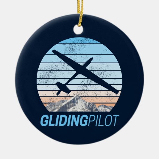 グライダーパイロットヴィンテージ飛行機日没飛行機 セラミックオーナメント (正面)