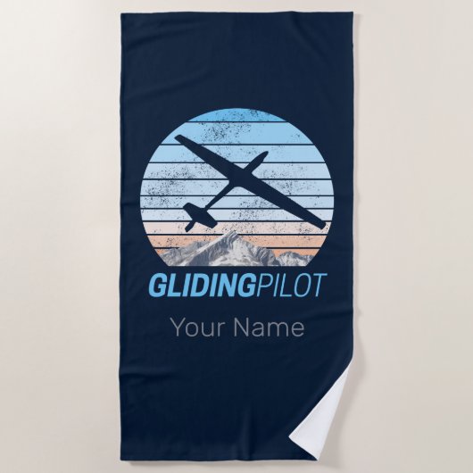 グライダーパイロットヴィンテージ飛行機日没飛行機 ビーチタオル (正面)
