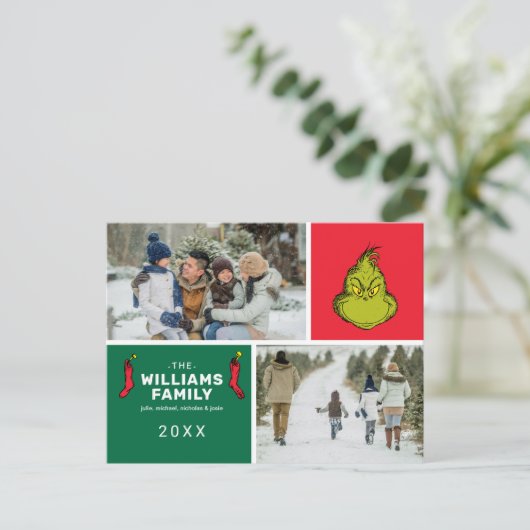 グラインチクリスマスファミリーフォトコラージュ シーズンポストカード (スタンド正面)