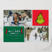 グラインチクリスマスファミリーフォトコラージュ 箔シーズンカード (正面)