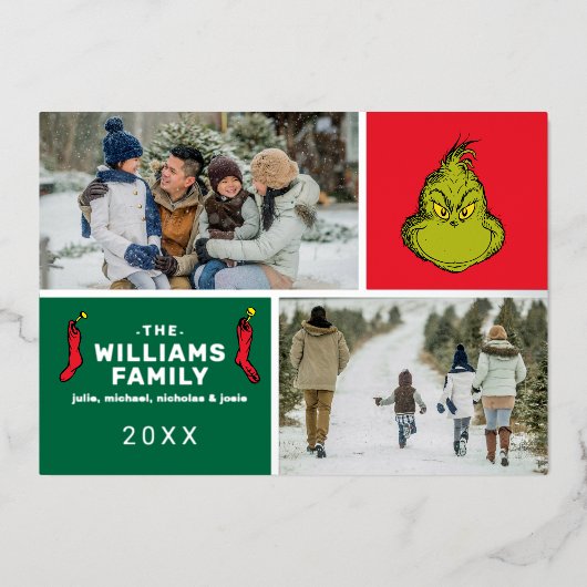 グラインチクリスマスファミリーフォトコラージュ 箔シーズンカード (正面)