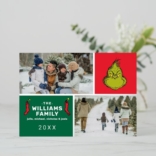 グラインチクリスマスファミリーフォトコラージュ 箔シーズンカード (立ち正面)