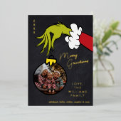 グラインチメリーングリンシマスファミリーフォトクリスマス 箔シーズンカード (立ち正面)