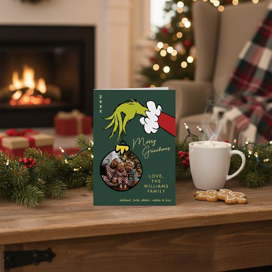 グラインチメリーングリンシマスファミリーフォトクリスマス 箔シーズンカード