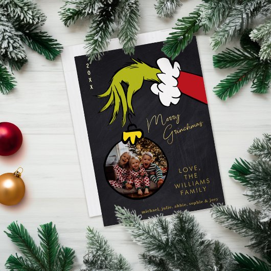 グラインチメリーングリンシマスファミリーフォトクリスマス 箔シーズンカード