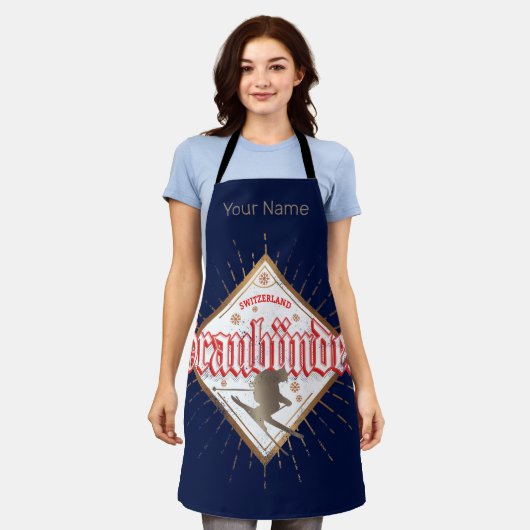 グラウブンデンスイスレトロスキーヤーヴィンテージ エプロン (着用した状態)