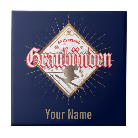 グラウブンデンスイスレトロスキーヤーヴィンテージ タイル (正面)