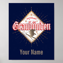 グラウブンデンスイスレトロスキーヤーヴィンテージ ポスター