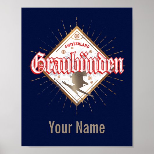 グラウブンデンスイスレトロスキーヤーヴィンテージ ポスター (正面)