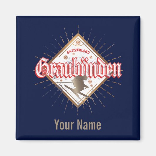 グラウブンデンスイスレトロスキーヤーヴィンテージ マグネット (正面)