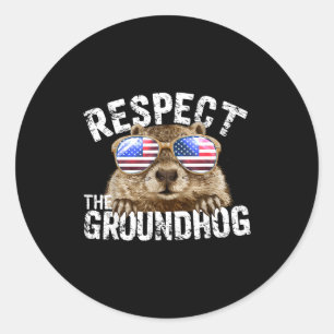 グラウンドホッグに敬意を Funny Ground-hog Day アメリカ フラグ ラウンドシール