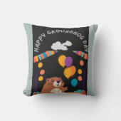 グラウンドホッグの日のお祝い：影か輝き？ クッション (正面)