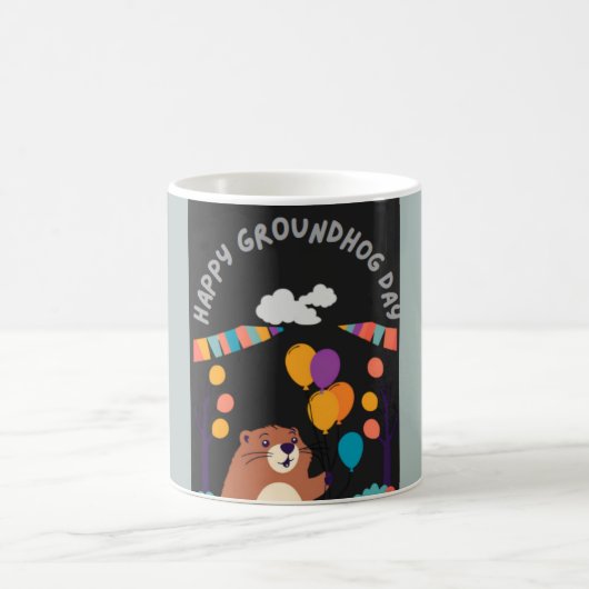 グラウンドホッグの日のお祝い：影か輝き？ コーヒーマグカップ (中央)