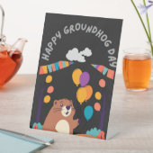 グラウンドホッグの日のお祝い：影か輝き？ 台座サイン (インサイチュ)