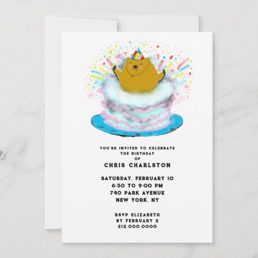 グラウンドホッグの日2月の誕生日パーティー 招待状 (正面)