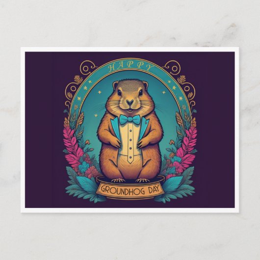 グラウンドホッグの日Aお祝い春 ポストカード (正面)