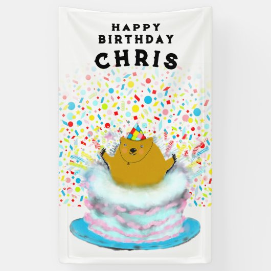 グラウンドホッグデーのお誕生日おめでとう 横断幕 (縦)