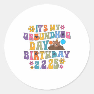 グラウンドホッグデー 誕生日 パーティーハット 面白い リトロ ラウンドシール