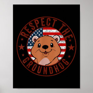 グラウンドホッグ国旗を尊重Usa Woodchuck Ground Ho ポスター