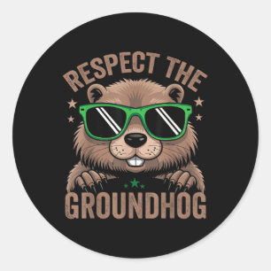 グラウンドホッグ国旗を尊重Usa Woodchuck Ground Ho ラウンドシール