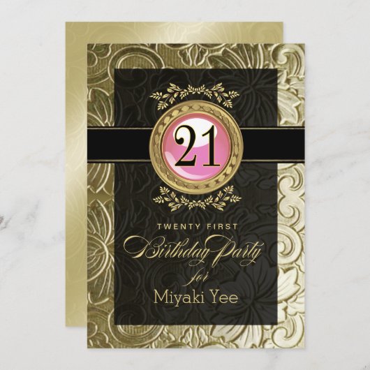 グラエレガントマーエンボス21歳誕生日 招待状 (正面/裏面)