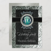 グラエレガントマーエンボス40歳誕生日 招待状 (正面/裏面)