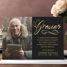 グラシアエレガントス金ゴールド&ブラックフォトスペインの葬儀 サンキューカード