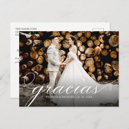 グラシアシンプルスのエレガントな結婚式ありがとう写真 ポストカード (正面/裏面)