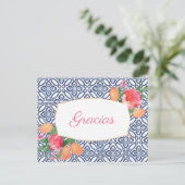グラシアスホットピンクシトラススペインのタイルありがとう ポストカード (スタンド正面)