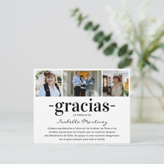 グラシアス・シンパティア |スペインの悔やみや弔慰写真コラージュ サンキューカード (スタンド正面)