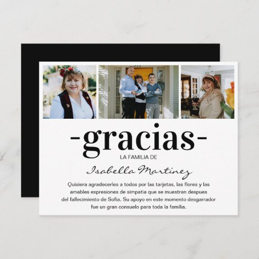 グラシアス・シンパティア |スペインの悔やみや弔慰写真コラージュ サンキューカード (正面/裏面)
